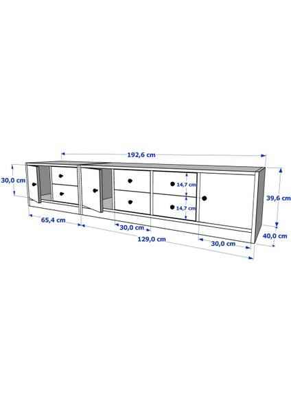Dolapli Çekmeceli Tv Ünitesi Beyaz 195 cm TVT-1037-Ç