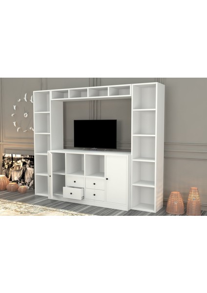 Rafli Çekmeceli Tv Ünitesi Beyaz 197 cm TVT-1147-Ç modelleri