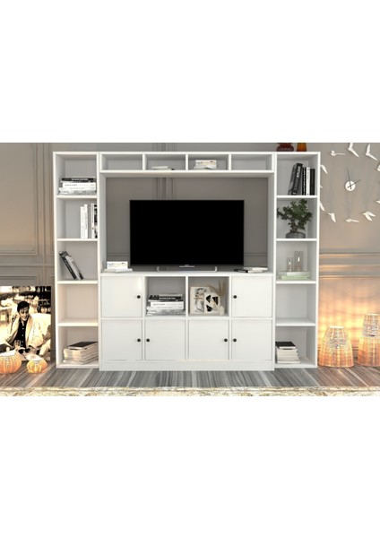 Rafli Kapakli Tv Ünitesi Beyaz 197 cm TVT-1152-Ç