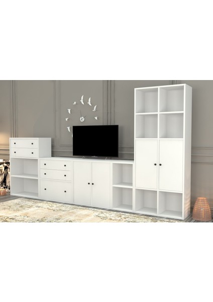 Kitaplikli Büyük Tv Ünitesi Beyaz 300 cm TVT-1050-Ç fiyatları