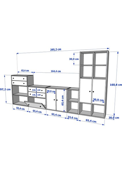 Kitaplikli Büyük Tv Ünitesi Beyaz 300 cm TVT-1050-Ç