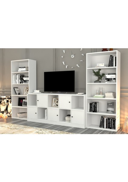 Rafli Kitaplikli Büyük Tv Ünitesi Beyaz TVT-1161-Ç
