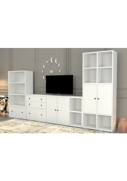 Kitaplikli Büyük Tv Ünitesi Beyaz 300 cm TVT-1056-Ç fiyatları