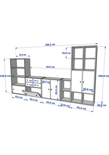 Kitaplikli Büyük Tv Ünitesi Beyaz 300 cm TVT-1056-Ç