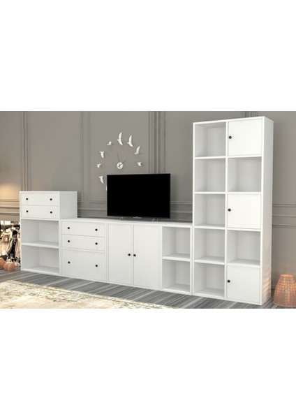 Kitaplikli Büyük Tv Ünitesi Beyaz 300 cm TVT-1062-Ç fiyatları