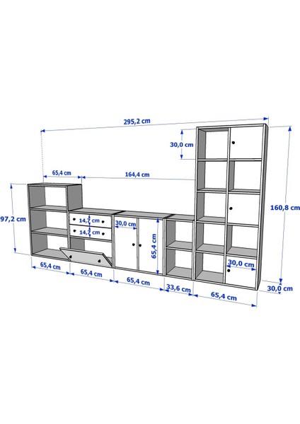 Kitaplikli Büyük Tv Ünitesi Beyaz 300 cm TVT-1062-Ç