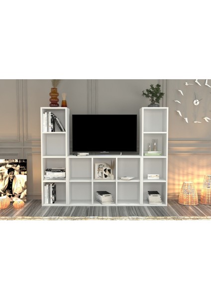 Rafli Kitaplikli Tv Ünitesi Beyaz 165 cm TVT-1065
