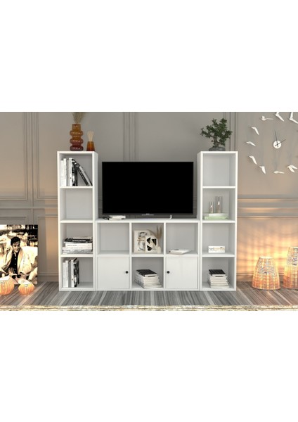 Rafli Kitaplikli Tv Ünitesi Beyaz 165 cm TVT-1066-Ç