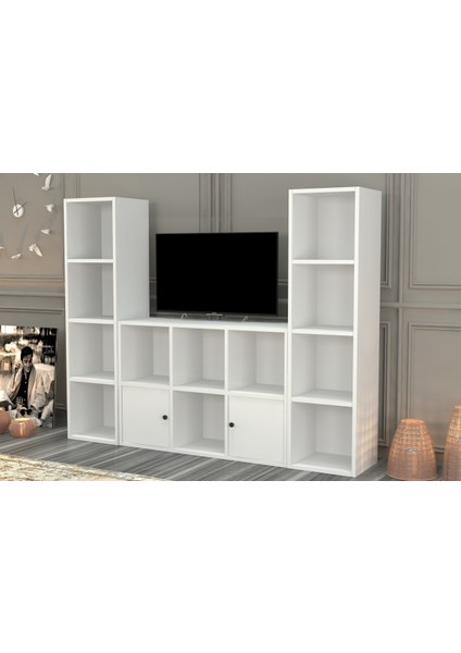 Rafli Kitaplikli Tv Ünitesi Beyaz 165 cm TVT-1066-Ç fiyatları