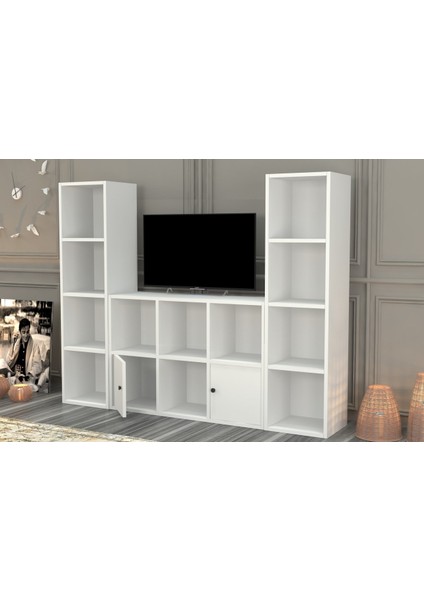 Rafli Kitaplikli Tv Ünitesi Beyaz 165 cm TVT-1066-Ç modelleri