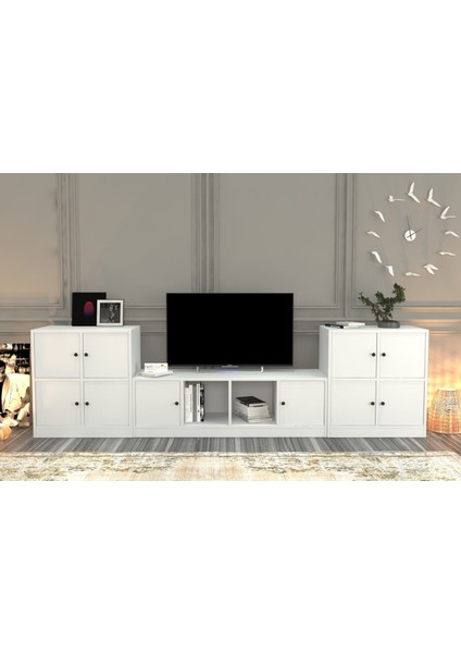 Rafli Kapakli Tv Ünitesi Beyaz 260 cm TVT-1177-Ç