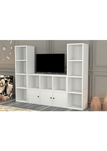 Rafli Kitaplikli Tv Ünitesi Beyaz 165 cm TVT-1068-Ç fiyatları