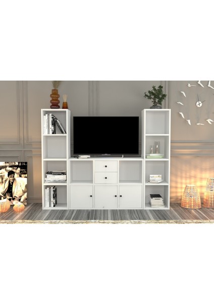 Rafli Çekmeceli Tv Ünitesi Beyaz 165 cm TVT-1069-Ç