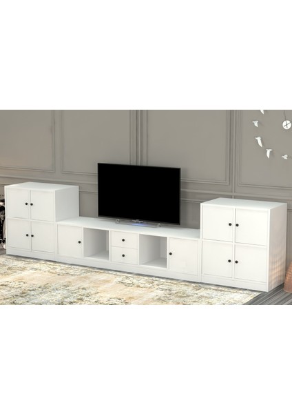 Dolapli Çekmeceli Tv Ünitesi Beyaz 290 cm TVT-1186-Ç fiyatları
