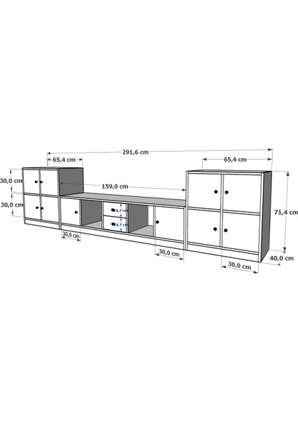 Dolapli Çekmeceli Tv Ünitesi Beyaz 290 cm TVT-1186-Ç