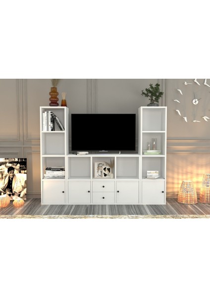 Rafli Çekmeceli Tv Ünitesi Beyaz 165 cm TVT-1075-Ç