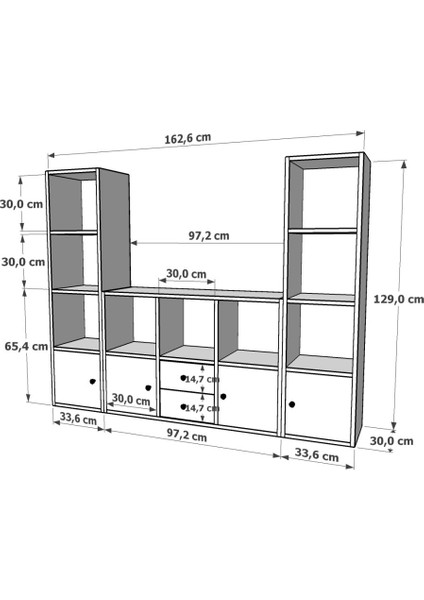 Rafli Çekmeceli Tv Ünitesi Beyaz 165 cm TVT-1075-Ç