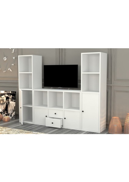 Rafli Çekmeceli Tv Ünitesi Beyaz 165 cm TVT-1077-Ç modelleri