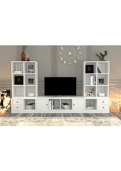 Rafli Çekmeceli Tv Ünitesi Beyaz 260 cm TVT-1190-Ç