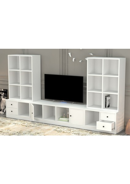 Rafli Çekmeceli Tv Ünitesi Beyaz 260 cm TVT-1190-Ç modelleri