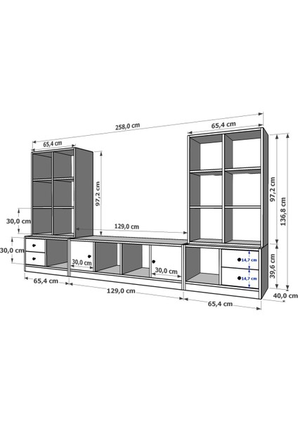 Rafli Çekmeceli Tv Ünitesi Beyaz 260 cm TVT-1190-Ç