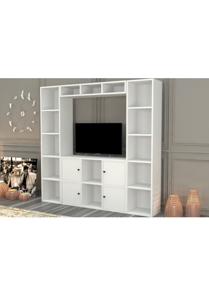 Rafli Kitaplikli Tv Ünitesi Beyaz 165 cm TVT-1081-Ç fiyatları