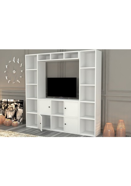 Rafli Kitaplikli Tv Ünitesi Beyaz 165 cm TVT-1081-Ç modelleri