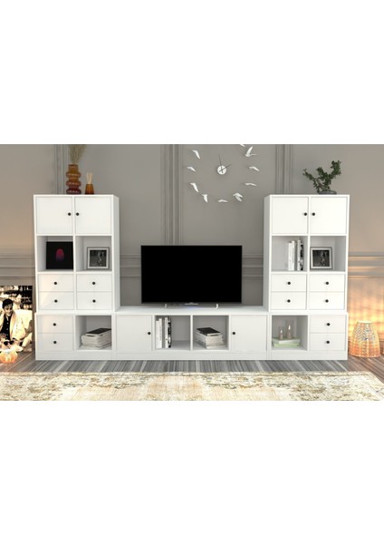 Kapakli Çekmeceli Tv Ünitesi Beyaz 260 cm TVT-1193-Ç