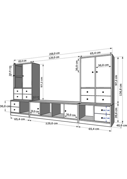 Dolapli Çekmeceli Tv Ünitesi Beyaz 260 cm TVT-1197-Ç