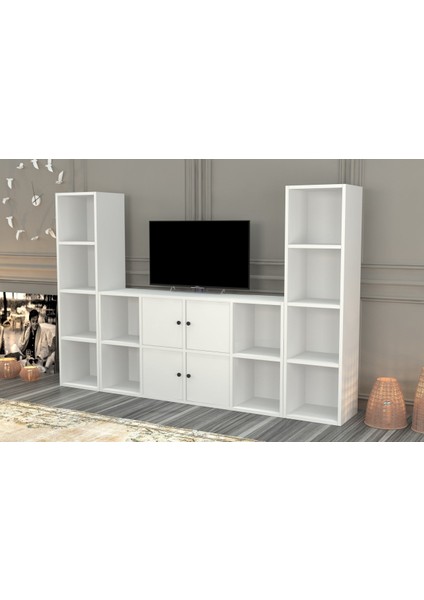 Rafli Kitaplikli Tv Ünitesi Beyaz 197 cm TVT-1098-Ç fiyatları
