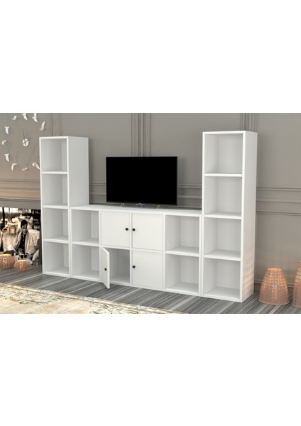Rafli Kitaplikli Tv Ünitesi Beyaz 197 cm TVT-1098-Ç modelleri