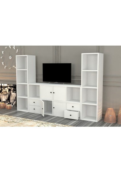 Rafli Çekmeceli Tv Ünitesi Beyaz 197 cm TVT-1099-Ç modelleri