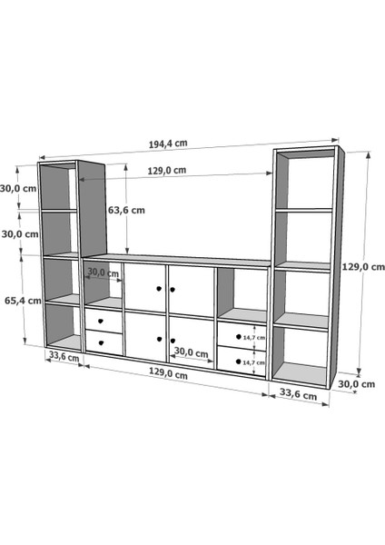 Rafli Çekmeceli Tv Ünitesi Beyaz 197 cm TVT-1099-Ç