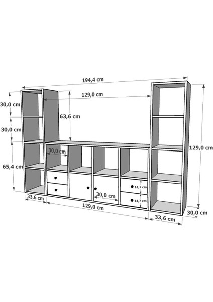 Rafli Çekmeceli Tv Ünitesi Beyaz 197 cm TVT-1100-Ç