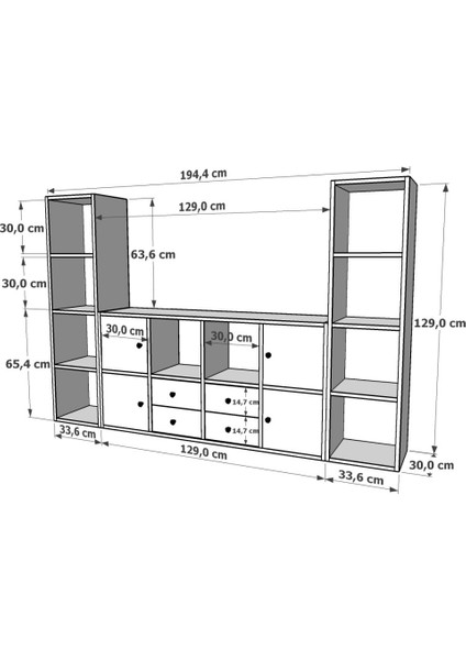Rafli Çekmeceli Tv Ünitesi Beyaz 197 cm TVT-1102-Ç