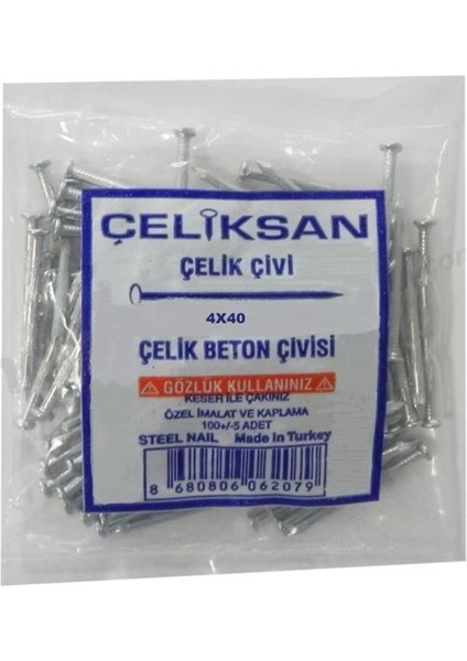 Çelik Beton Çivi 4X40 (4 Lük Beton Çivisi) 100 Adet Gümüş