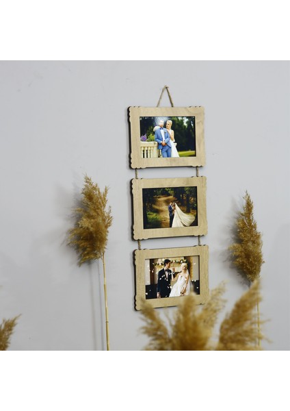 Ahşap 3'lü 10X15 cm Ipli Fotoğraf Askılı Yatay