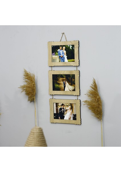 Ahşap 3'lü 10X15 cm Ipli Fotoğraf Askılı Yatay fiyatları