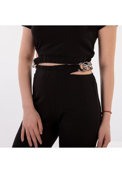 Zincir Detaylı Kısa Kol Eşofman Takımı Siyah - Meggy Serisi fırsatları