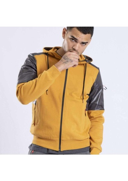 Erkek Fermuarlı Hırka - Hardal