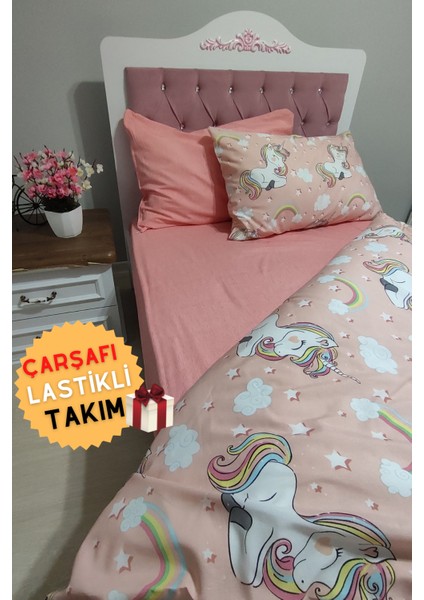 Çeyiz Unicorn Lastikli Çarşaflı Tek Kişilik Nevresim Takımı