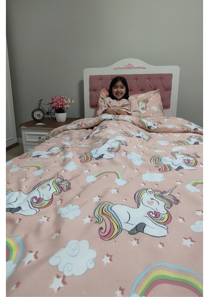 Çeyiz Unicorn Lastikli Çarşaflı Tek Kişilik Nevresim Takımı