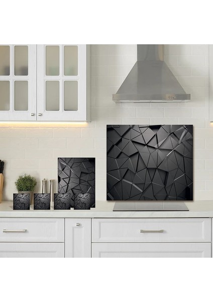 3'lü Takım Antrasit Kristal | Cam Ocak Arkası -Cam Kesme Tahtası- Tablası - Bardak Altlığı