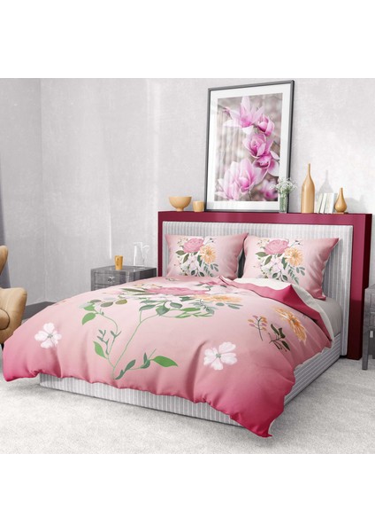 Premium Luxury Çift Kişilik Nevresim Takımı 3D Pamuk Saten Pink Rose