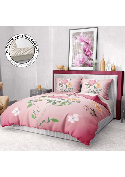 Premium Luxury Çift Kişilik Nevresim Takımı 3D Pamuk Saten Pink Rose fiyatları