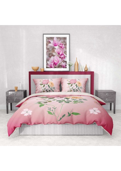 Premium Luxury Çift Kişilik Nevresim Takımı 3D Pamuk Saten Pink Rose modelleri