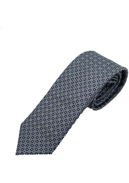 Gri Kareli Kravat Mendil Set