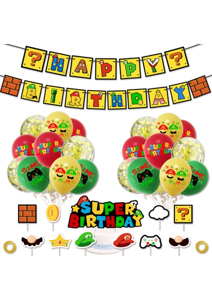Süper Mario Temalı Balon Bayrak Seti (Yurt Dışından)