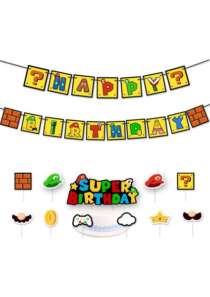 Süper Mario Temalı Balon Bayrak Seti (Yurt Dışından)