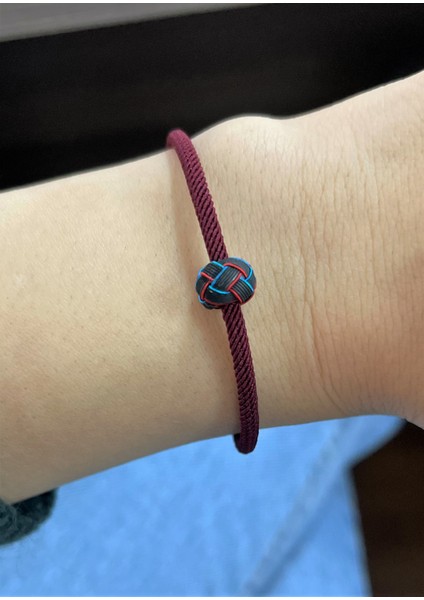 Bordo Mavi Oksitli Gümüş Kazaziye Örme Top Detaylı Trabzon Spor Taraftar Bilekliği